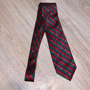 Holidays green & red striped Christmas bulb print 100% silk office formal tie